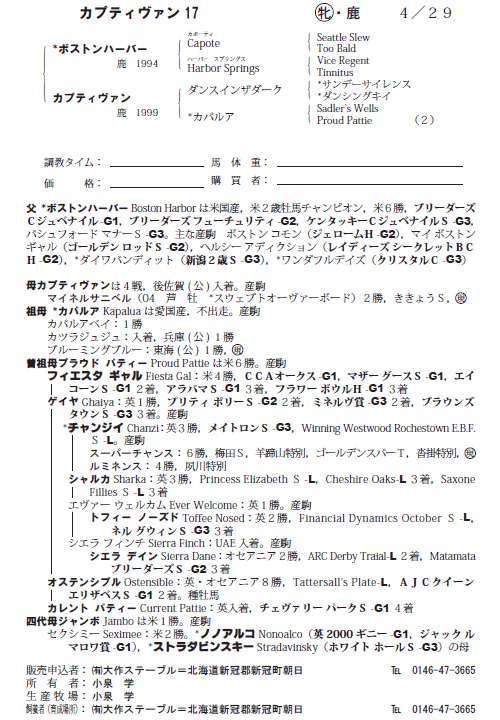 カプティヴァン17(父ボストンハーバー)
