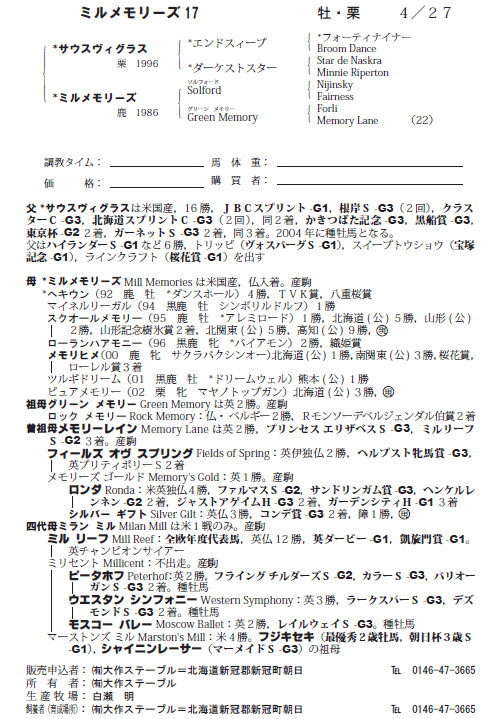 ミルメモリーズ17(父サウスヴィグラス)